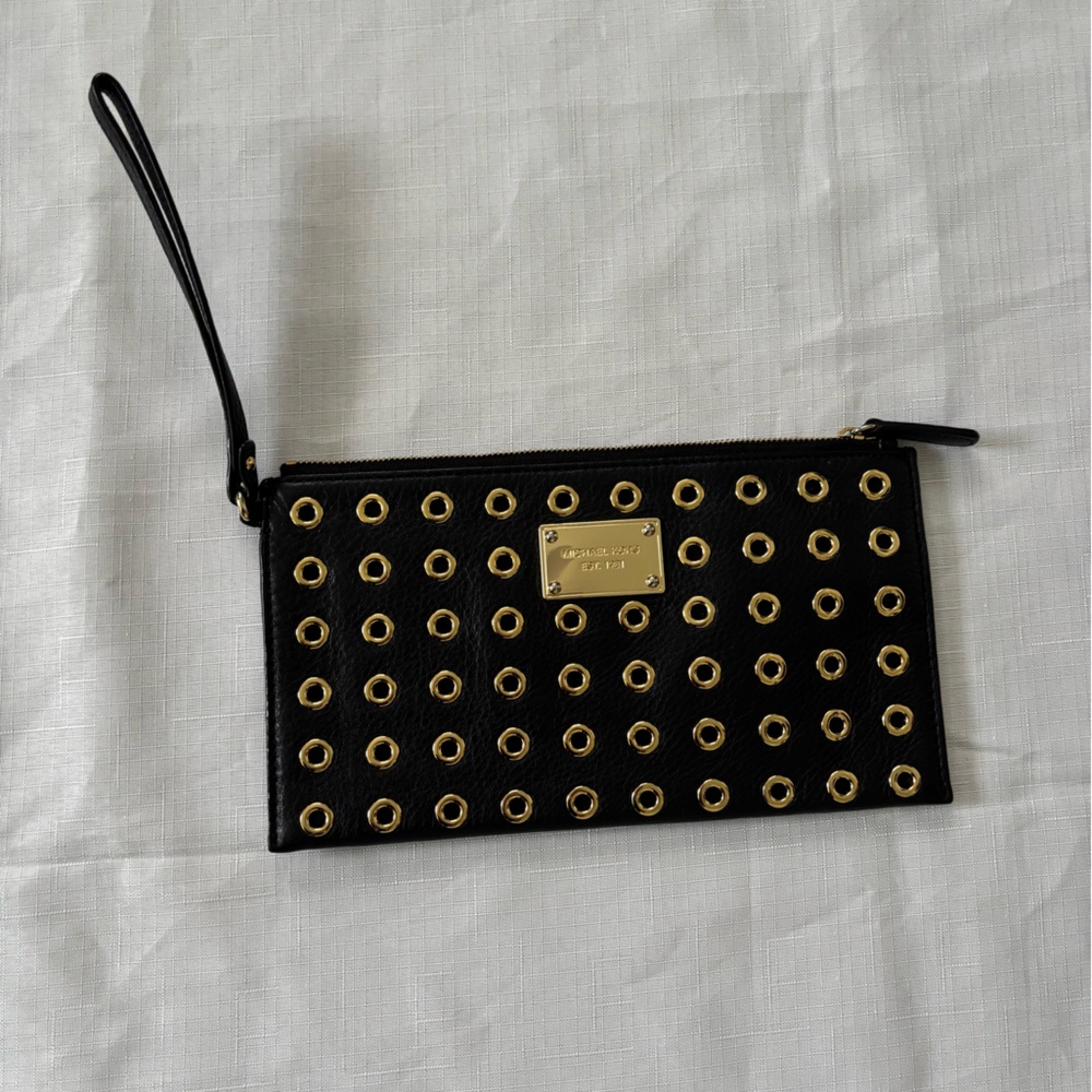 Michael Kors Black and Gold Wristlet